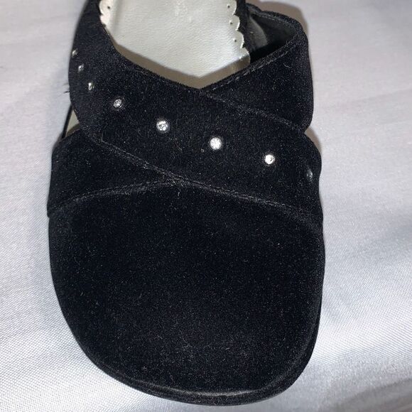 Vintage 90’s Black Velvet Square Toe Ankle Strap Chunky Heels Size 9 - Picture 3 of 16